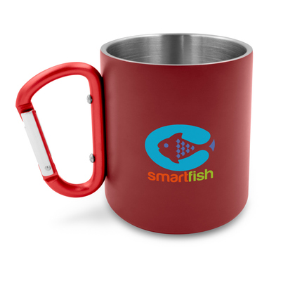 Recycled stainless steel mug 280 ml with carabiner clip | Pari