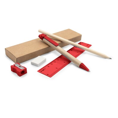 Set scolaire, trousse, crayon, stylo bille, règle, gomme et taille-crayon | Tobias