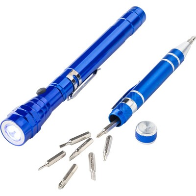 Jeu d'outils, torche télescopique 3 LED, tournevis