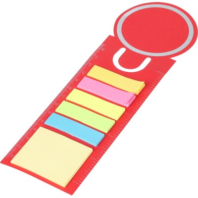 Memo holder, sticky notes, bookmark, notebook, ruler